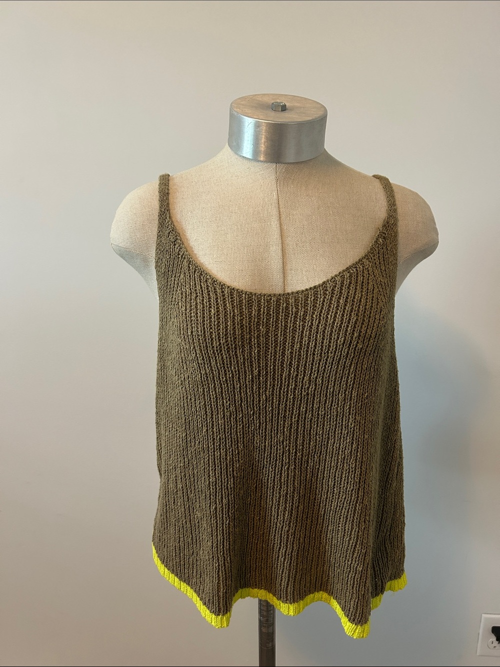 Pilcro Olive Green Knit Tank with‎ Yellow Hem